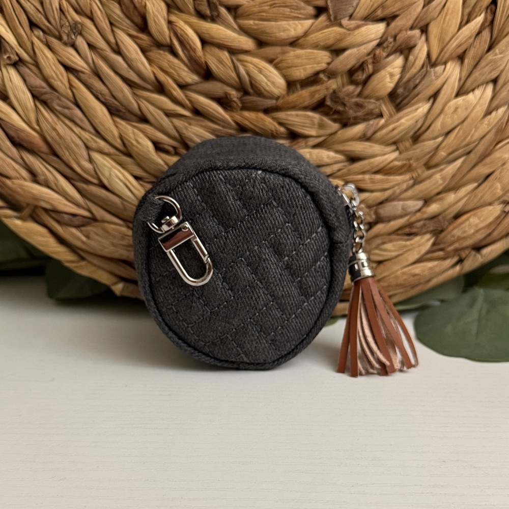 Round Gray Coin Purse with Tassel